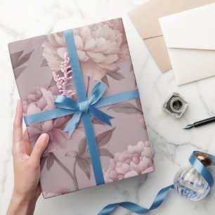 Romantic Mauve Peony Cream Floral Pattern Wrapping Paper