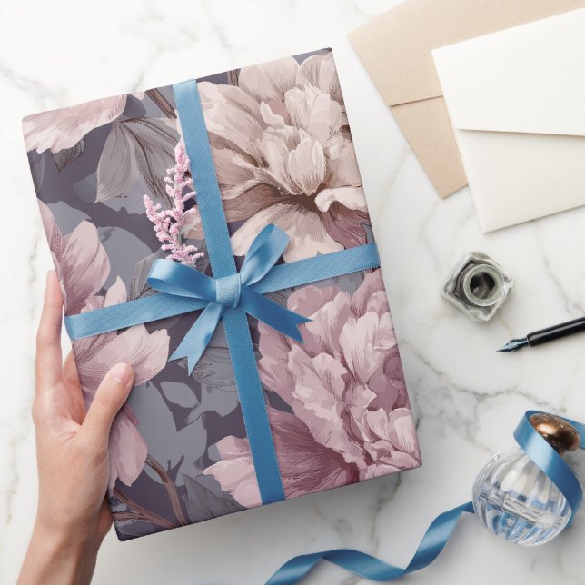 Romantic Mauve Peony Cream Floral Pattern Wrapping Paper (Gifting)