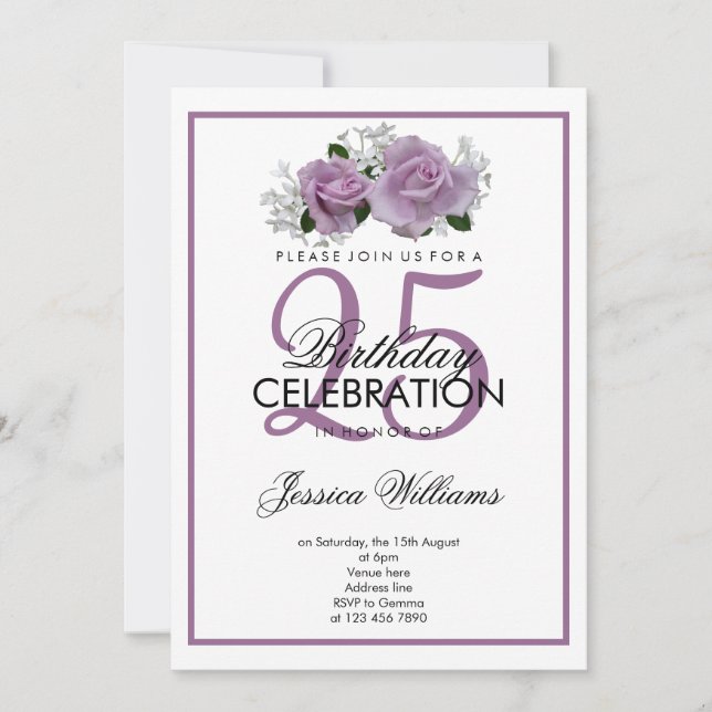 Romantic Mauve Roses Birthday Invitation (Front)
