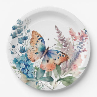 Romantic meadow butterfly  paper plate