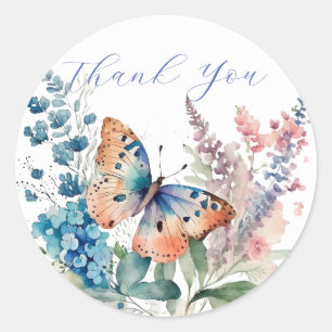Romantic meadow butterfly thank you  classic round sticker