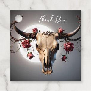 Romantic Mediaval Floral Cow Skull Wedding Favour Tags