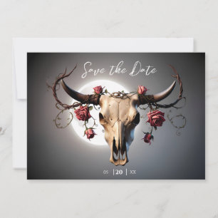 Romantic Medieval Floral Cow Skull Wedding Save The Date