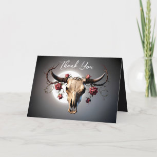 Romantic Medieval Floral Cow Skull Wedding Thank You Card