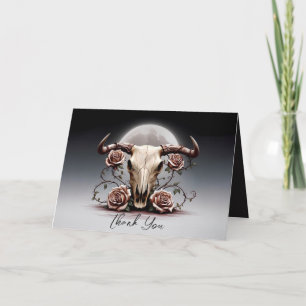 Romantic Medieval Floral Cow Skull Wedding Thank You Card