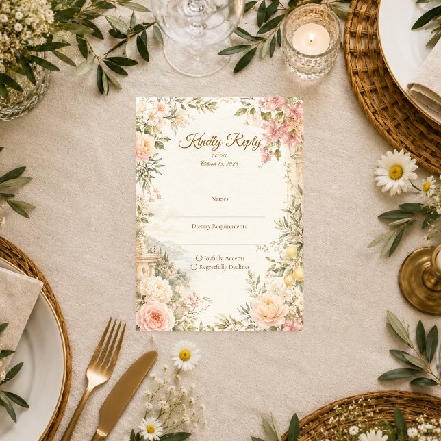 Romantic Mediterranean Wedding RSVP Card (Creator Uploaded)