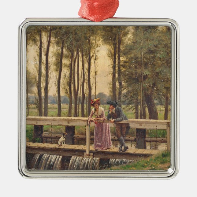 Romantic Meeting Place (by Edmund Blair Leighton) Metal Ornament (Front)