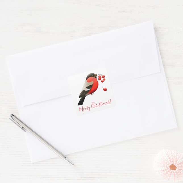 Romantic Merry Christmas red bird  Square Sticker (Envelope)