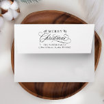 Romantic Merry Christmas Return Address  Envelope<br><div class="desc">This Christmas envelope featuring elegant and romantic swirly calligraphy lettering with pinecone twigs and pre-printed return address. For more advanced customization of this design,  please click the BLUE DESIGN TOOL BUTTON above!</div>