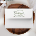 Romantic Merry Christmas Return Address  Envelope<br><div class="desc">This Christmas envelope featuring elegant and romantic swirly calligraphy lettering with pinecone twigs and pre-printed return address. For more advanced customization of this design,  please click the BLUE DESIGN TOOL BUTTON above!</div>