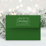 Romantic Merry Christmas Return Address Green Envelope<br><div class="desc">This Christmas envelope featuring elegant and romantic swirly calligraphy lettering with pinecone twigs and pre-printed return address. For more advanced customization of this design,  please click the BLUE DESIGN TOOL BUTTON above!</div>