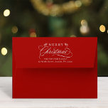 Romantic Merry Christmas Return Address Red Envelope<br><div class="desc">This Christmas envelope featuring elegant and romantic swirly calligraphy lettering with pinecone twigs and pre-printed return address. For more advanced customization of this design,  please click the BLUE DESIGN TOOL BUTTON above!</div>