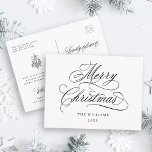 Romantic Merry Christmas Script Holiday Postcard<br><div class="desc">This simple Christmas postcard features elegant and romantic swirly calligraphy lettering with a winter holly berry bouquet and custom text on the back. For more advanced customization of this design,  please click the BLUE DESIGN TOOL BUTTON above!</div>