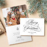 Romantic Merry Christmas Script Photo Folded Holiday Card<br><div class="desc">This Christmas photo folded card features elegant and romantic swirly calligraphy lettering with a winter holly berry bouquet and a photo inside. For more advanced customization of this design,  please click the BLUE DESIGN TOOL BUTTON above!</div>