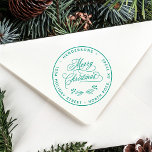 Romantic Merry Christmas Script Return Address Rubber Stamp<br><div class="desc">Holiday return address stamp with a swirly "Merry Christmas" script with winterberries boughs. For more advanced customization of this design,  please click the BLUE DESIGN TOOL BUTTON above!</div>