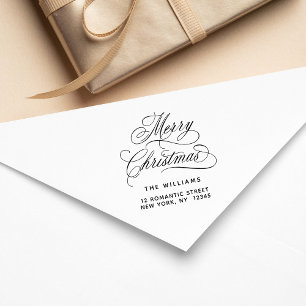 Romantic Merry Christmas Script Return Address  Rubber Stamp