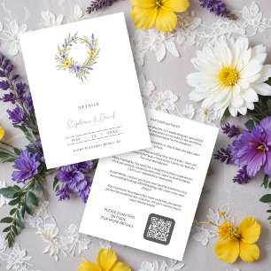 Romantic Minimal Wedding Yellow & Lavender Wreath Enclosure Card