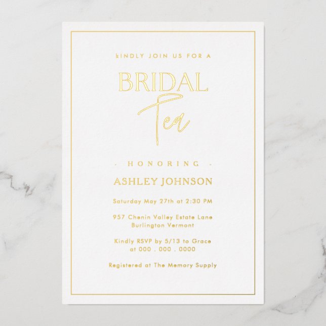 Romantic Minimalist Gold Script Bridal Tea (Front)