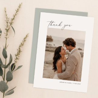 Romantic Minimalist Simple Script Wedding Photo Thank You Card