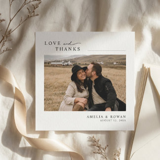 Romantic Minimalist Wedding Thank You Photo Card