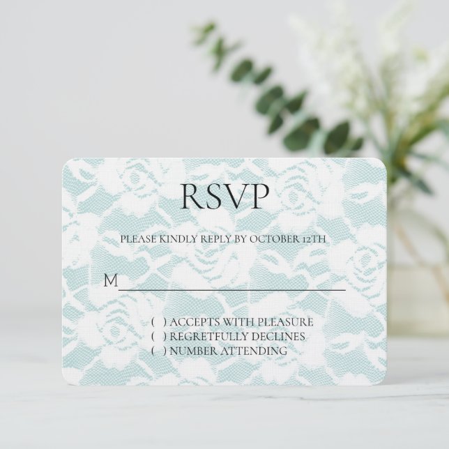 Romantic Mint White Roses Floral Wedding RSVP (Standing Front)