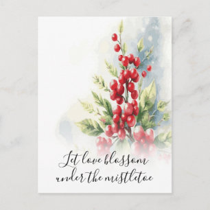 Romantic Mistletoe Holiday Greeting Postcard