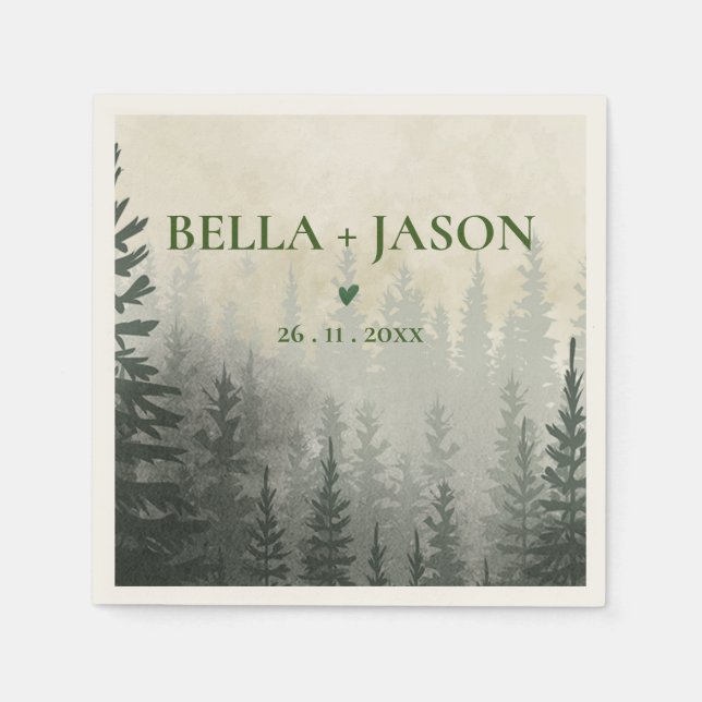 Romantic Misty Forest Trees Wedding Party Paper  Napkin (Front)