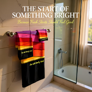 Romantic Modern Art Geometry -yellow orange pink Bath Towel Set