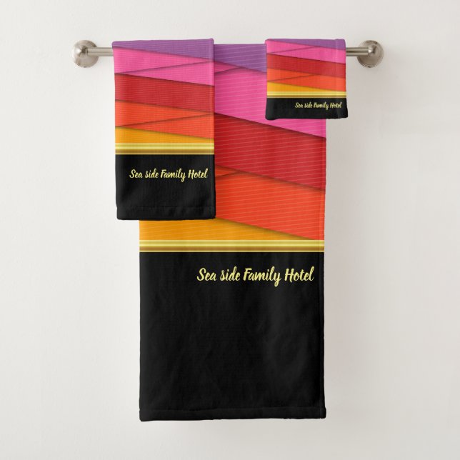 Romantic Modern Art Geometry -yellow orange pink Bath Towel Set (Insitu)