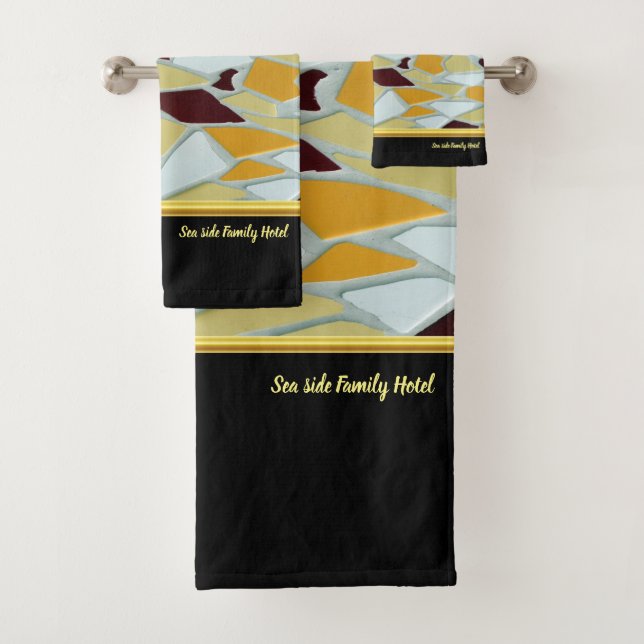 Romantic Modern Art Geometry -yellow orange white Bath Towel Set (Insitu)