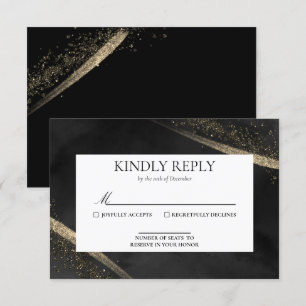 Romantic Modern Black and Gold Wedding RSVP Card