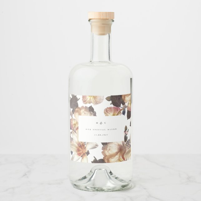 Romantic Modern Flower Floral Wedding Liquor Bottle Label (Front)