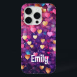 Romantic Modern Love Hearts Personalized Name iPhone 15 Pro Case<br><div class="desc">Romantic Modern Love Hearts Personalized Name iPhone 15 Pro Phone Cases features a cute pattern of pink,  purple,  gold and blue love hearts. Perfect gift for girls,  girlfiends,  wife for Valantine's Day,   birthday,  Christmas,  holidays and more. Designed by Evco Studio www.zazzle.com/store/evcostudio</div>