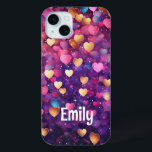 Romantic Modern Love Hearts Personalized Name iPhone 15 Mini Case<br><div class="desc">Romantic Modern Love Hearts Personalized Name iPhone 15 Plus Phone Cases features a cute pattern of pink,  purple,  gold and blue love hearts. Perfect gift for girls,  girlfiends,  wife for Valantine's Day,   birthday,  Christmas,  holidays and more. Designed by Evco Studio www.zazzle.com/store/evcostudio</div>