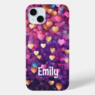 Romantic Modern Love Hearts Personalized Name iPhone 15 Mini Case