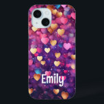 Romantic Modern Love Hearts Personalized Name iPhone 15 Case<br><div class="desc">Romantic Modern Love Hearts Personalized Name iPhone 15 Phone Cases features a cute pattern of pink,  purple,  gold and blue love hearts. Perfect gift for girls,  girlfiends,  wife for Valantine's Day,   birthday,  Christmas,  holidays and more. Designed by Evco Studio www.zazzle.com/store/evcostudio</div>