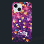 Romantic Modern Love Hearts Personalized Name iPhone 15 Case<br><div class="desc">Romantic Modern Love Hearts Personalized Name iPhone 15 Phone Cases features a cute pattern of pink,  purple,  gold and blue love hearts. Perfect gift for girls,  girlfiends,  wife for Valantine's Day,   birthday,  Christmas,  holidays and more. Designed by Evco Studio www.zazzle.com/store/evcostudio</div>