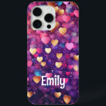 Romantic Modern Love Hearts Personalized Name iPhone 15 Pro Max Case<br><div class="desc">Romantic Modern Love Hearts Personalized Name iPhone 15 Pro Max Phone Cases features a cute pattern of pink,  purple,  gold and blue love hearts. Perfect gift for girls,  girlfiends,  wife for Valantine's Day,   birthday,  Christmas,  holidays and more. Designed by Evco Studio www.zazzle.com/store/evcostudio</div>