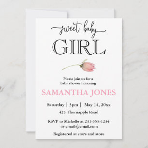 Romantic modern pink tulip baby girl baby shower invitation