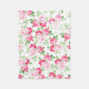 Romantic modern pink white trendy roses floral fleece blanket