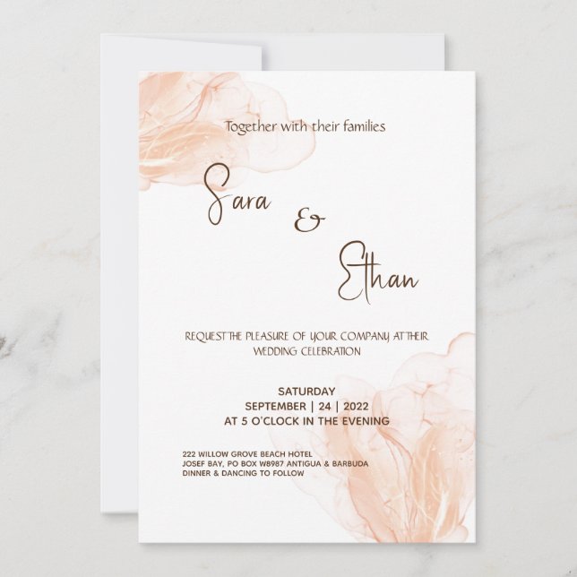 Romantic Modern Simple Blush and White wedding Inv Invitation (Front)