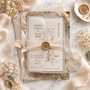 Romantic modern Vellum Wedding Wax Seal Invitation
