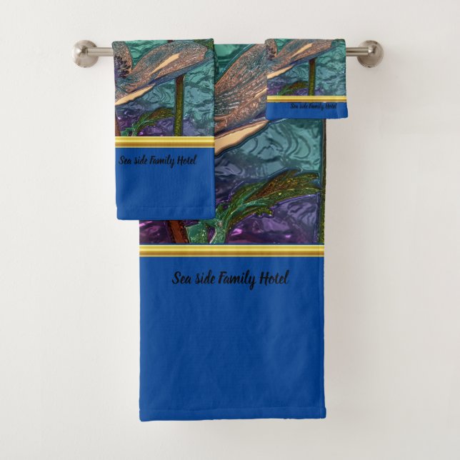 Romantic modern with gold foil glass flower bl bath towel set (Insitu)