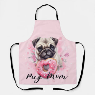 Romantic Mom Pug with Lovely Doughnut Apron