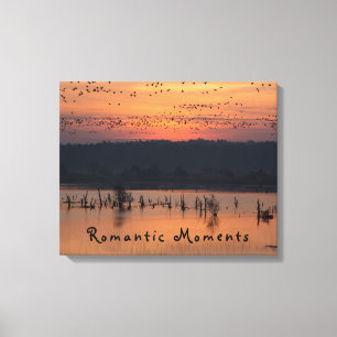 Romantic moments Birds at sunrise photo with text Canvas Print