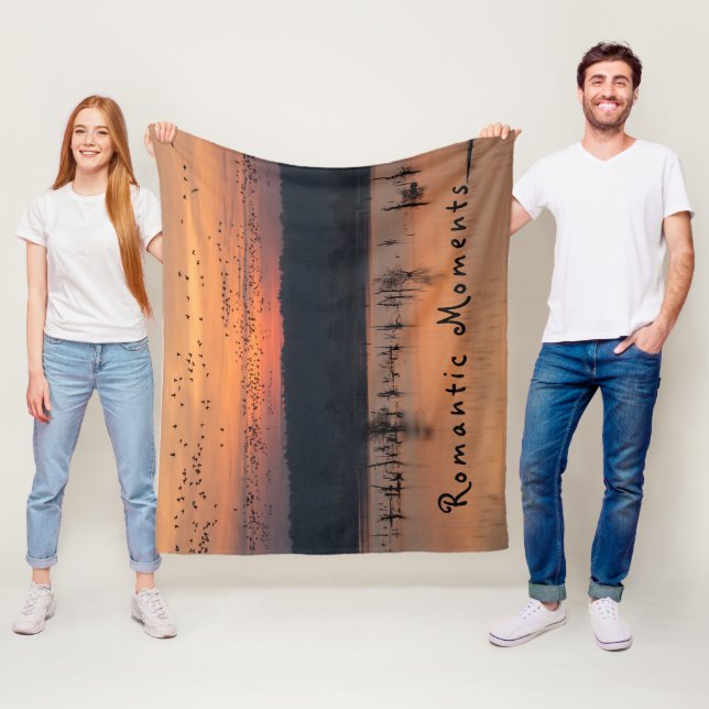 Romantic moments Birds at sunrise photo with text Fleece Blanket (In Situ)