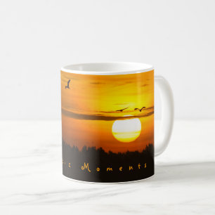 Romantic moments Cranes at sunrise photo with text Coffee Mug