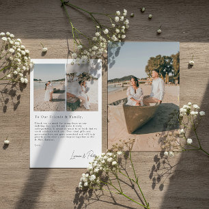 Romantic moments modern 3 photo wedding thank you card