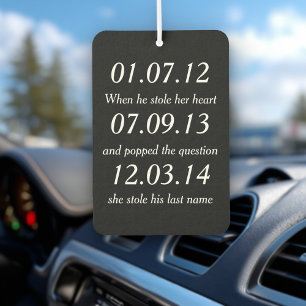 Romantic Moments Personalized Dates Custom Wedding Car Air Freshener