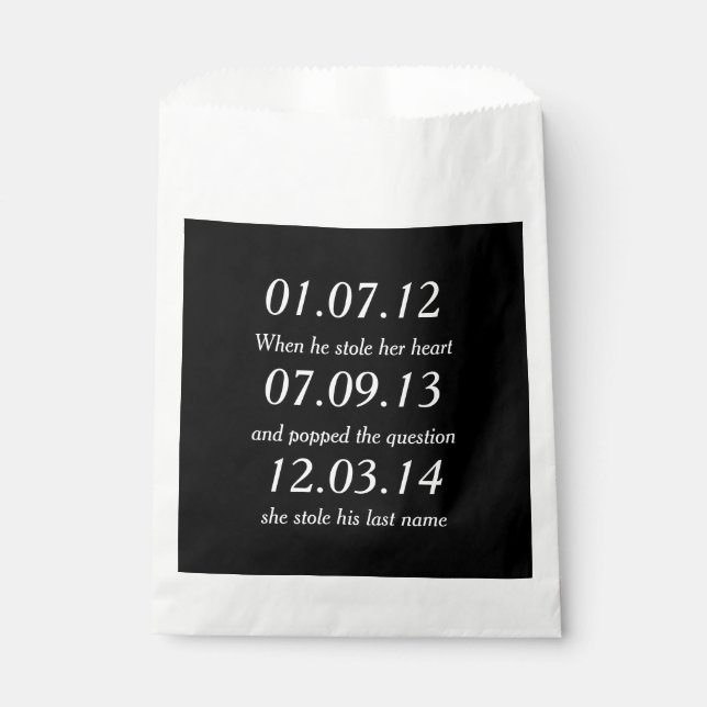 Romantic Moments Personalized Dates Custom Wedding Favour Bag (Front)